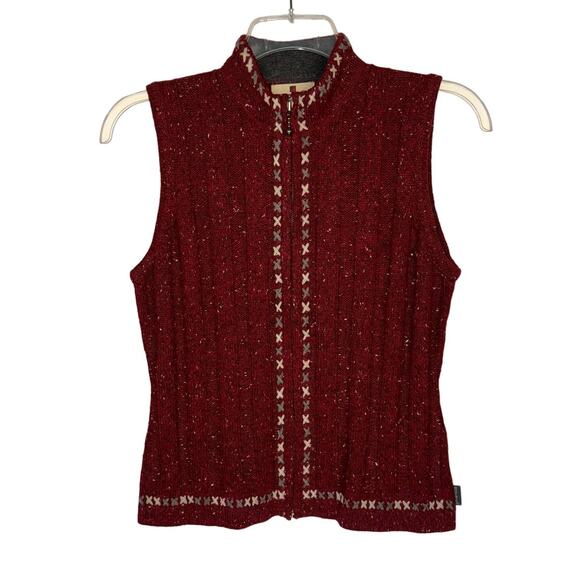 NWT WOOLRICH | Red Wide Ribbed Knit Wool Blend Zip Up Vest | Women's Small - Picture 1 of 9
